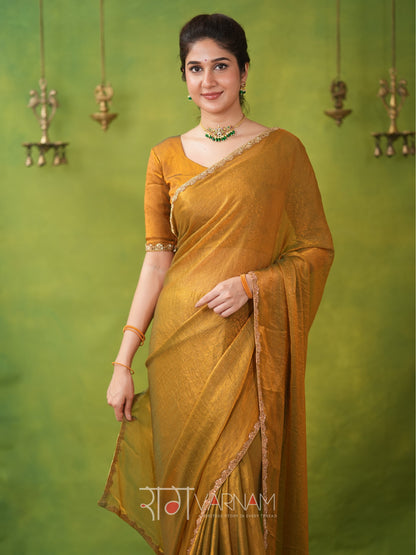 Raag Varnam Zimmy Choo Fandy Silk Saree With Hand Work Lace Border & Comes With Unstitched Blouse Piece