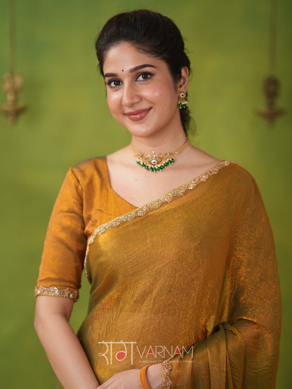 Raag Varnam Zimmy Choo Fandy Silk Saree With Hand Work Lace Border & Comes With Unstitched Blouse Piece