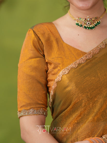 Raag Varnam Zimmy Choo Fandy Silk Saree With Hand Work Lace Border & Comes With Unstitched Blouse Piece