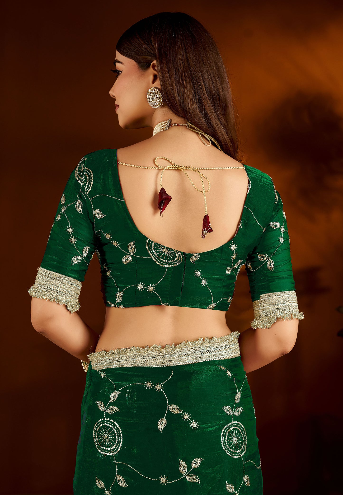 Green Color Satin Silk Saree with Heavy Embroidered Work