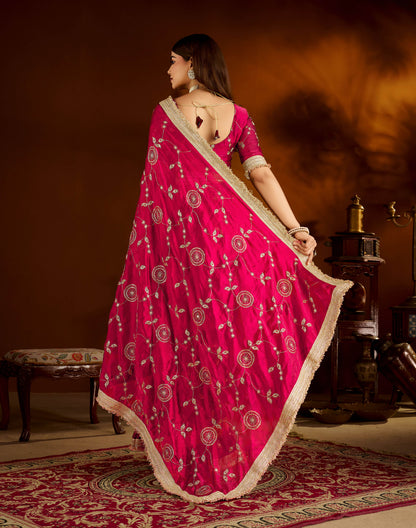 Pink Satin Silk Saree with Heavy Embroidered Work