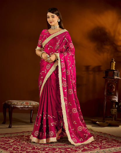 Pink Satin Silk Saree with Heavy Embroidered Work