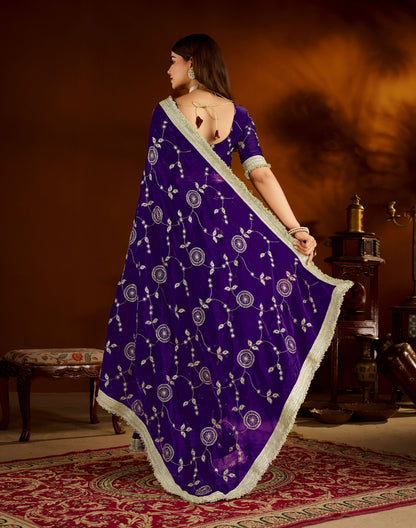 Violet Satin Silk Saree with Heavy Embroidered Work