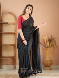 Raag Varnam Black Handloom Cotton Saree With Designer Blouse