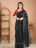 Raag Varnam Black Handloom Cotton Saree With Designer Blouse