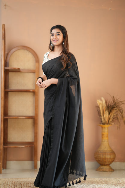 Raag Varnam Elegant Black Handloom Cotton Saree & Designer Blouse