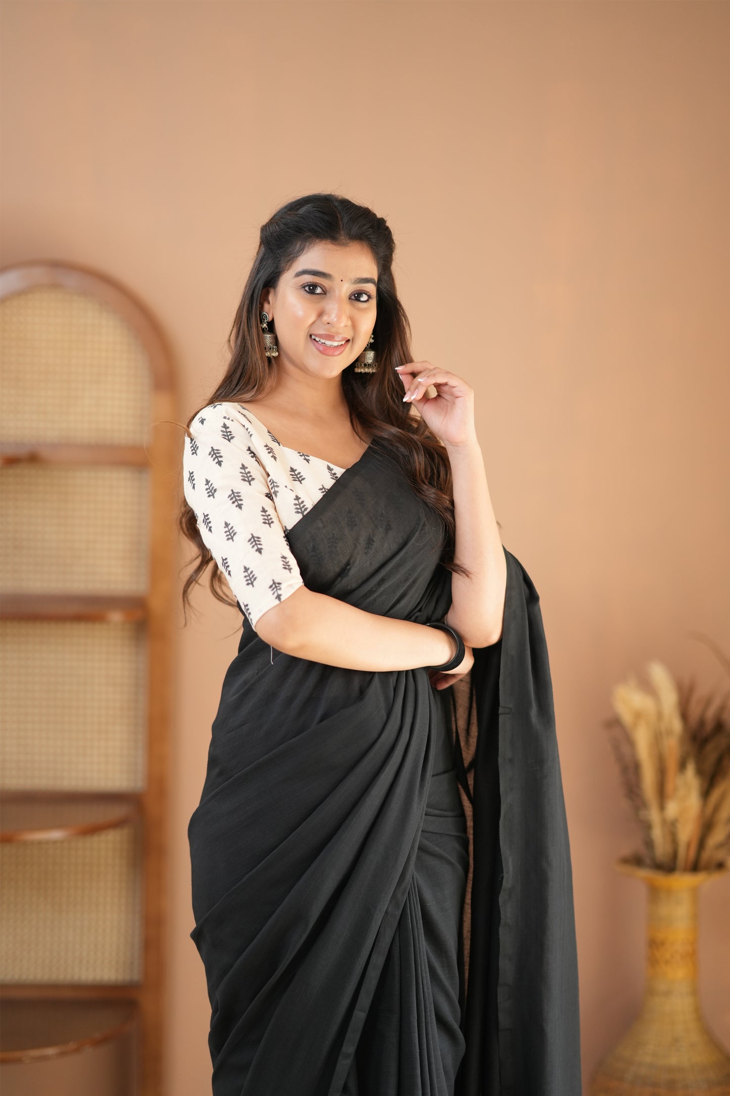 Raag Varnam Elegant Black Handloom Cotton Saree & Designer Blouse
