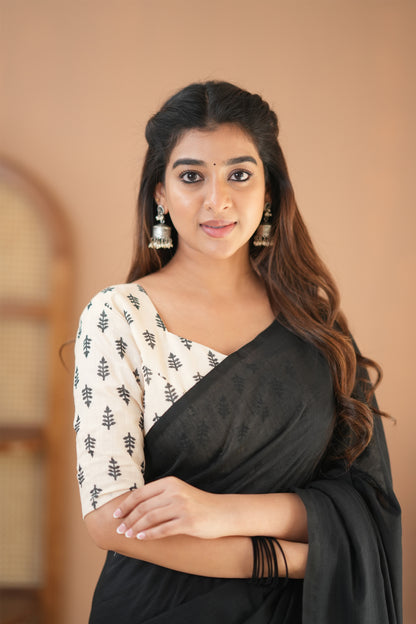 Raag Varnam Elegant Black Handloom Cotton Saree & Designer Blouse