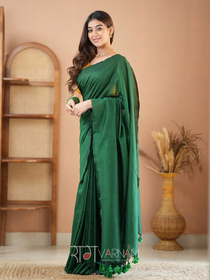 Raag Varnam Green Handloom Cotton Saree With Designer Blouse