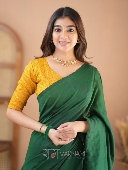 Raag Varnam Green Handloom Cotton Saree With Designer Blouse
