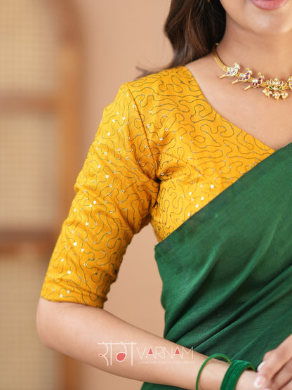 Raag Varnam Green Handloom Cotton Saree With Designer Blouse
