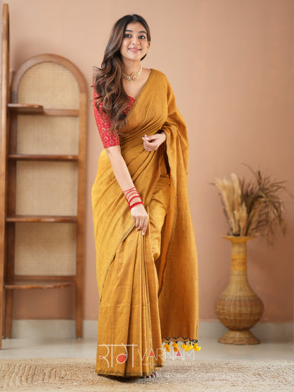Raag Varnam Mustrad Handloom Cotton Saree With Designer Blouse