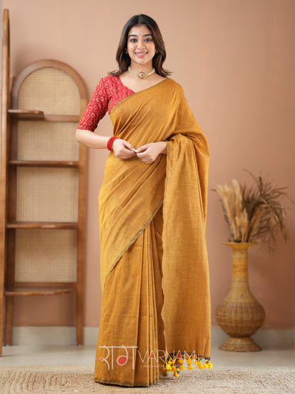 Raag Varnam Mustrad Handloom Cotton Saree With Designer Blouse