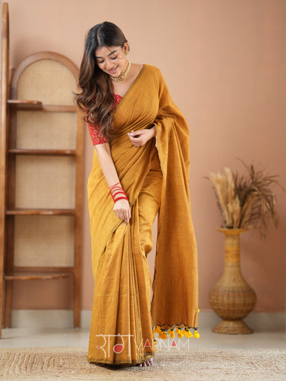 Raag Varnam Mustrad Handloom Cotton Saree With Designer Blouse
