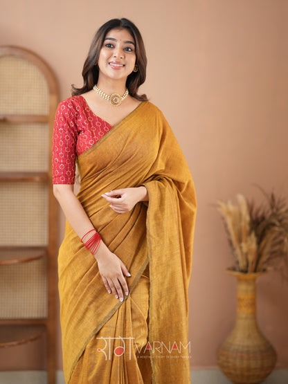 Raag Varnam Mustrad Handloom Cotton Saree With Designer Blouse