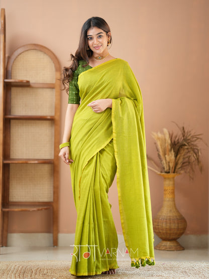 Raag Varnam Green Handloom Cotton Saree With Designer Blouse