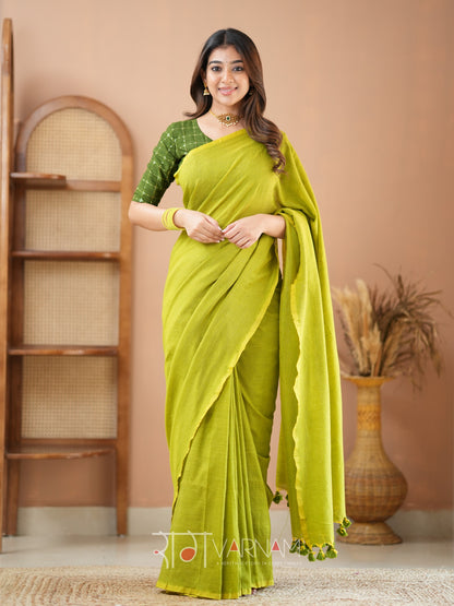 Raag Varnam Green Handloom Cotton Saree With Designer Blouse