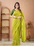 Raag Varnam Green Handloom Cotton Saree With Designer Blouse