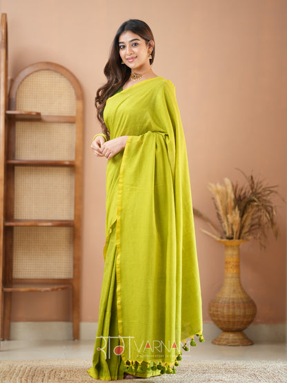 Raag Varnam Green Handloom Cotton Saree With Designer Blouse