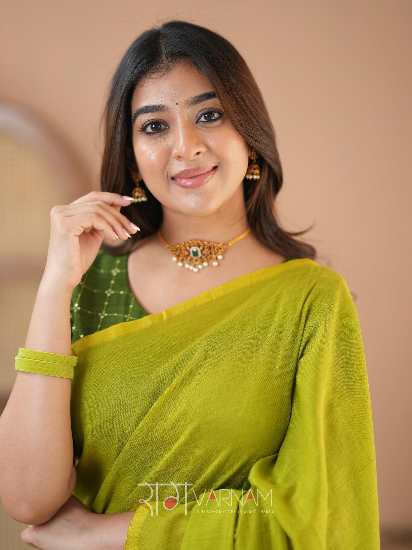 Raag Varnam Green Handloom Cotton Saree With Designer Blouse