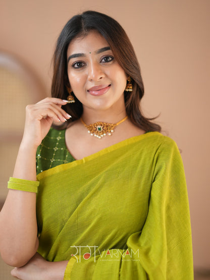 Raag Varnam Green Handloom Cotton Saree With Designer Blouse