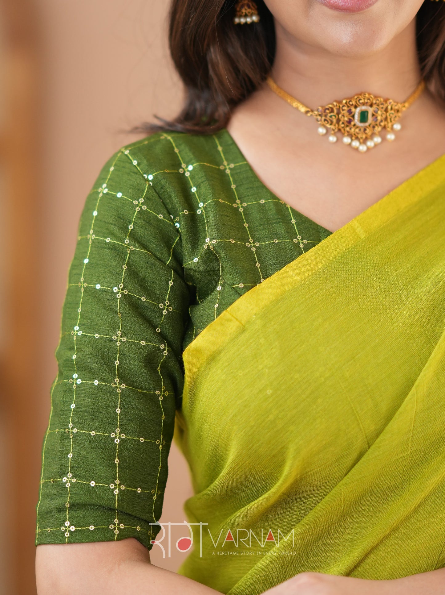 Raag Varnam Green Handloom Cotton Saree With Designer Blouse