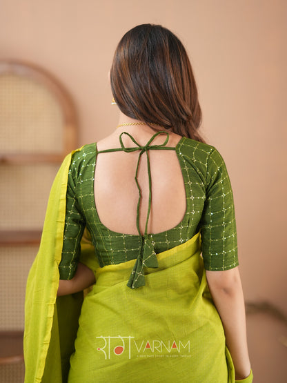 Raag Varnam Green Handloom Cotton Saree With Designer Blouse