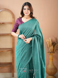 Raag Varnam Rama Green Handloom Cotton Saree With Designer Blouse