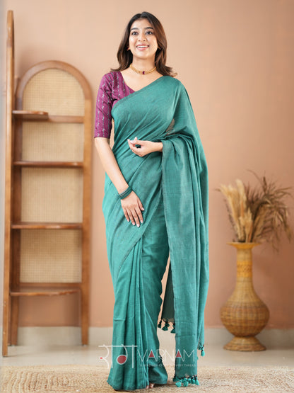 Raag Varnam Rama Green Handloom Cotton Saree With Designer Blouse