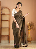 Raag Varnam Brown Stripe Cotton Saree Designer Work Blouse