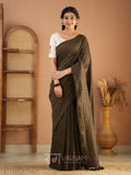 Raag Varnam Brown Stripe Cotton Saree Designer Work Blouse