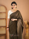 Raag Varnam Brown Stripe Cotton Saree Designer Work Blouse