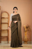 Raag Varnam Brown Stripe Cotton Saree with Designer Printed Blouse