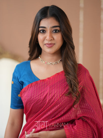 Raag Varnam Pink Stripe cotton Saree designer Work Blouse