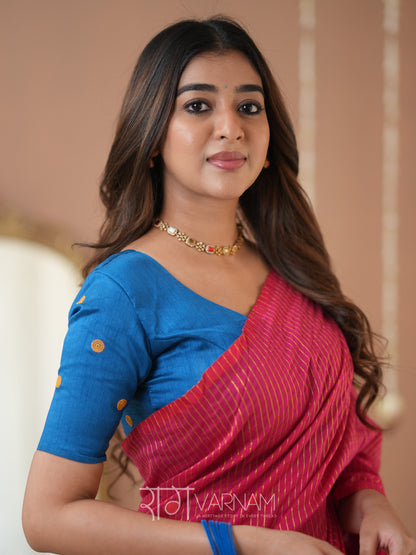 Raag Varnam Pink Stripe cotton Saree designer Work Blouse