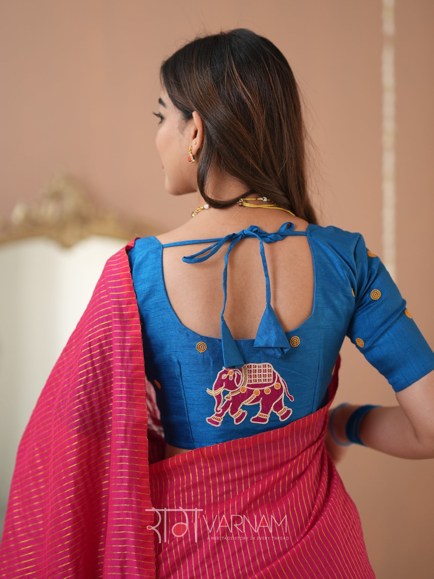 Raag Varnam Pink Stripe cotton Saree designer Work Blouse