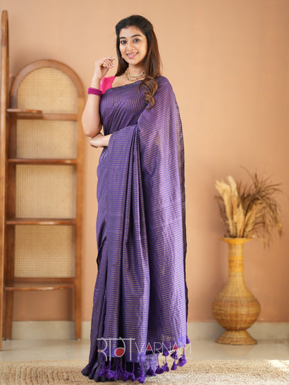 Raag Varnam Violet Stripe cotton Saree designer Work Blouse