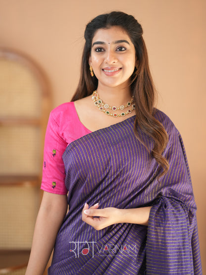 Raag Varnam Violet Stripe cotton Saree designer Work Blouse