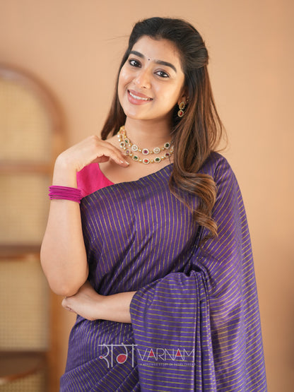 Raag Varnam Violet Stripe cotton Saree designer Work Blouse