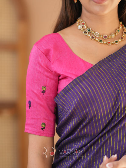 Raag Varnam Violet Stripe cotton Saree designer Work Blouse