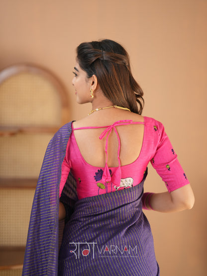 Raag Varnam Violet Stripe cotton Saree designer Work Blouse