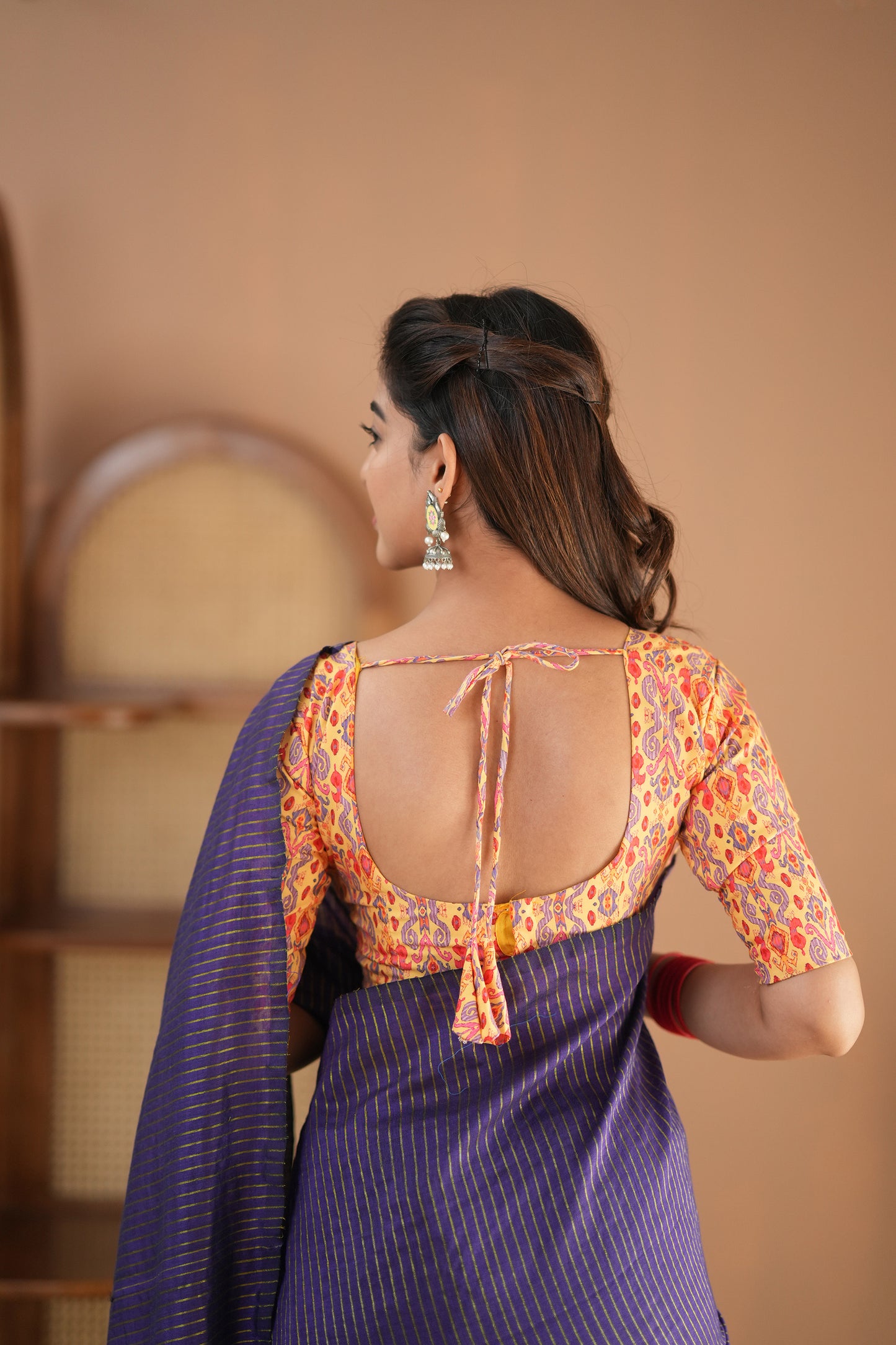 Raag Varnam Violet Stripe Cotton Saree with Designer Printed Blouse