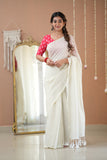 Raag Varnam White Stripe Cotton Saree with Designer Printed Blouse