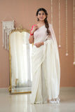 Raag Varnam White Stripe Cotton Saree with Designer Printed Blouse