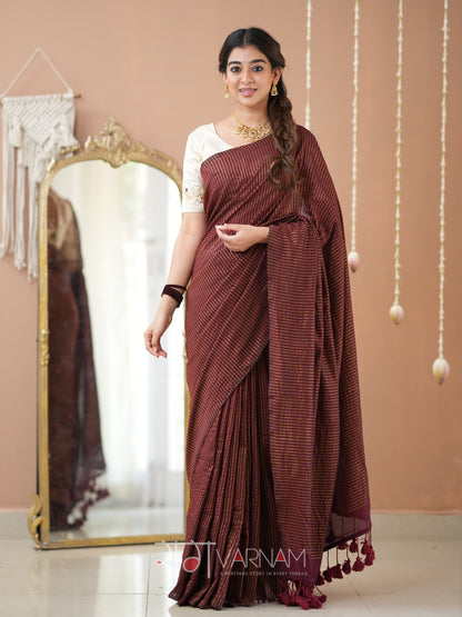 Raag Varnam Wine Stripe cotton Saree designer Work Blouse