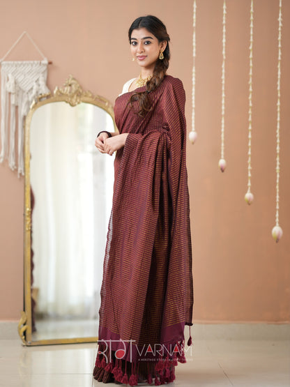 Raag Varnam Wine Stripe cotton Saree designer Work Blouse