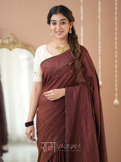 Raag Varnam Wine Stripe cotton Saree designer Work Blouse