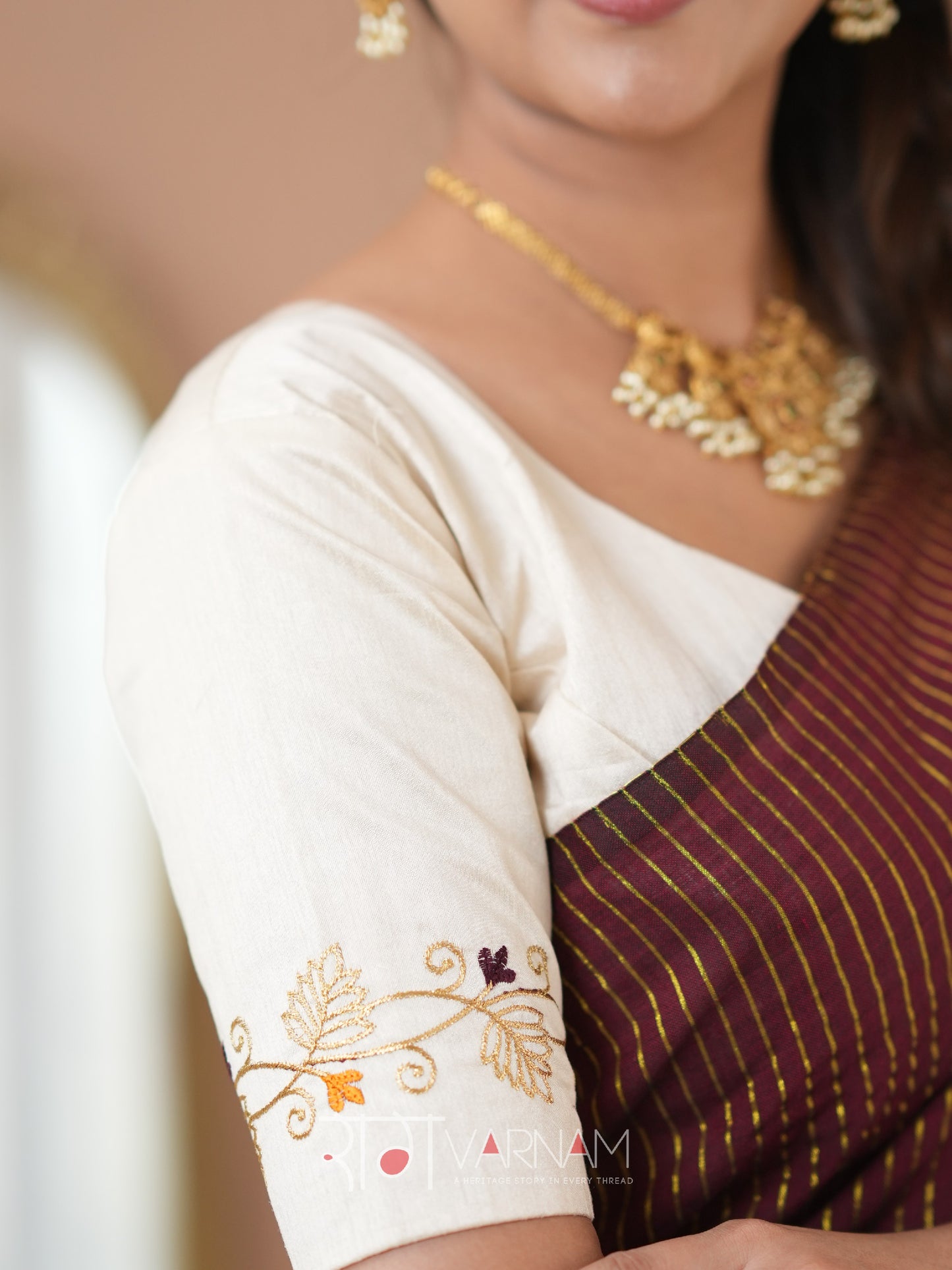 Raag Varnam Wine Stripe cotton Saree designer Work Blouse