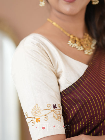Raag Varnam Wine Stripe cotton Saree designer Work Blouse