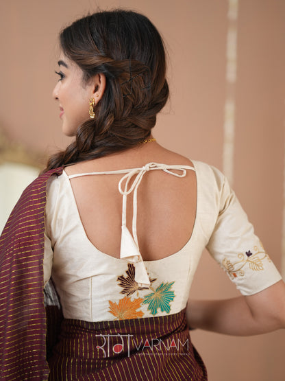 Raag Varnam Wine Stripe cotton Saree designer Work Blouse